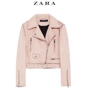 Zara Faux Suede Biker Moto Jacket Pink